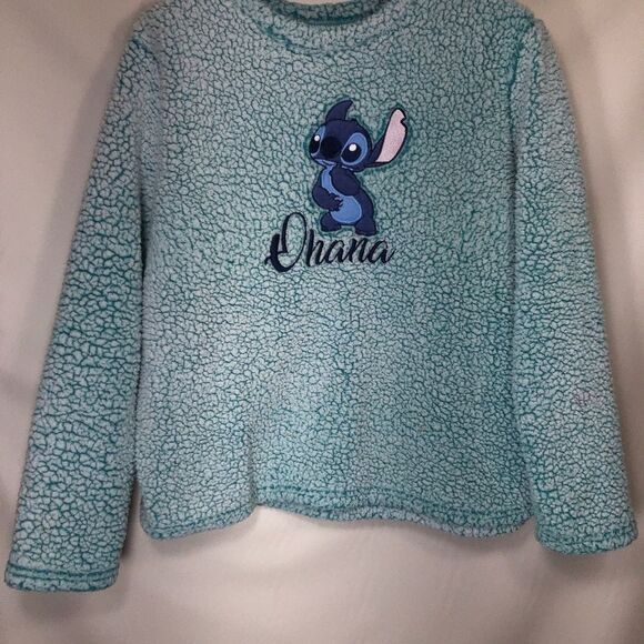 Disney Lilo and Stitch Ohana Family Soft Sweater Pullover Large Faux Fur Blue - Picture 2 of 6